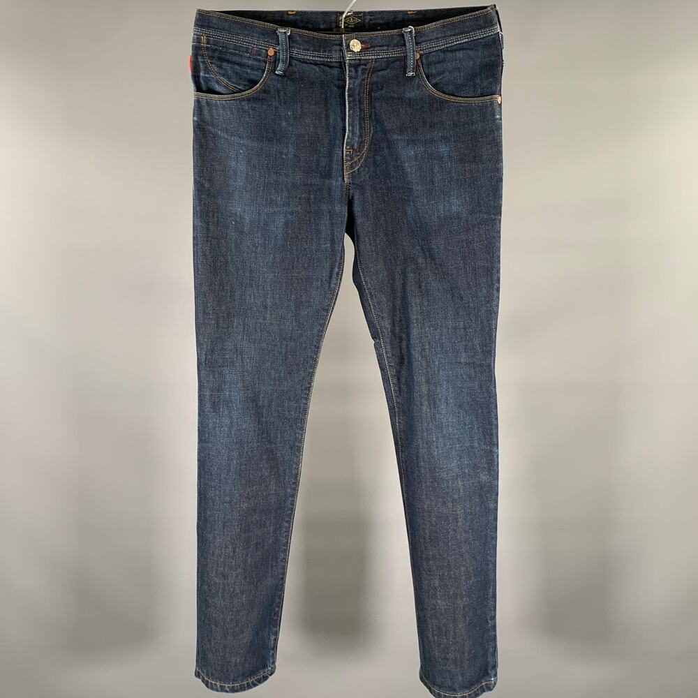 PAUL SMITH Size 32 Navy Contrast Stitch Cotton Straight Jeans